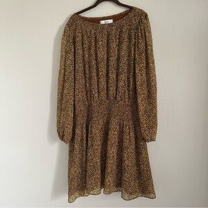 Elizabeth and James Textile Size XXL Brown Animal Print Long Sleeve Dress
